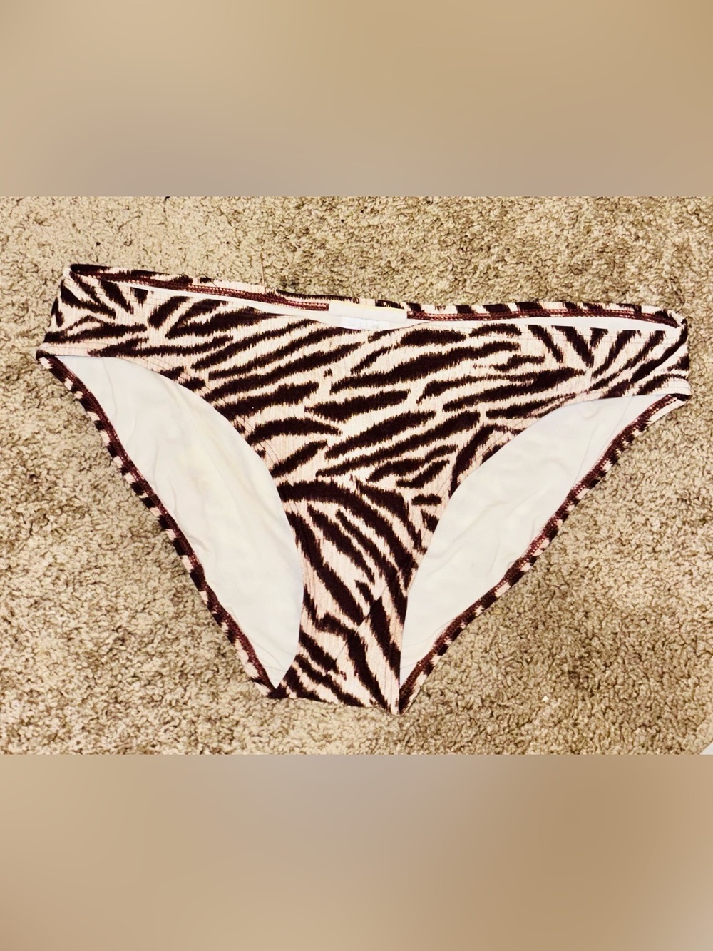 Michael Kors Zebra‑Print Bikini Bottoms — espresso, and cream L